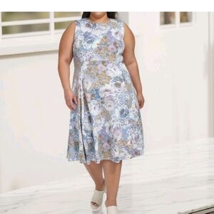 Elegant Floral Midi Dress in Blue and Purple